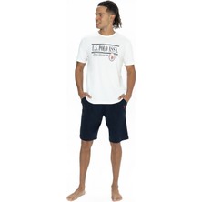 U.s Polo Assn. 18874 Erkek Kısa Kollu Bisiklet Yaka Şortlu Pijama Takımı-Ekru