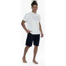 U.S. Polo Assn. 18903 Erkek Kısa Kollu Bisiklet Yaka 3'lü Pijama Takımı-Ekru