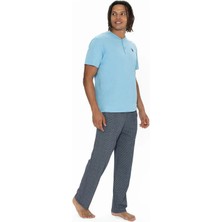 U.s Polo Assn. 18907 Erkek Kısa Kollu Yakası Düğmeli Pijama Takımı-Mavi