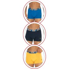 U.s Polo Assn. 80572 Erkek Pamuklu 3'lü Boxer-Saks&sarı&lacivert