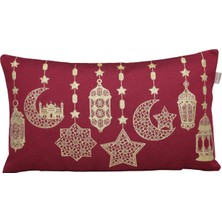 Belıeve Ramazan Fener Jakarlı Dokuma Goblen Dekoratif Kırmızı Simli Kırlent 30*55