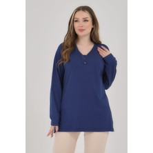 Kadın V Yaka Likralı Büyük Beden Orta Yaş Anne Penye Bluz