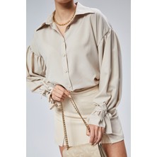Emmas Clothing Oversize Büzgü Detaylı Saten Bluz Gömlek