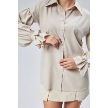 Emmas Clothing Oversize Büzgü Detaylı Saten Bluz Gömlek