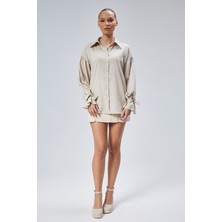 Emmas Clothing Oversize Büzgü Detaylı Saten Bluz Gömlek