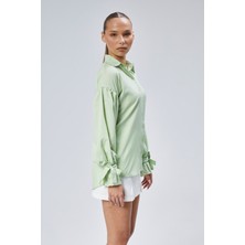 Emmas Clothing Oversize Büzgü Detaylı Saten Bluz Gömlek