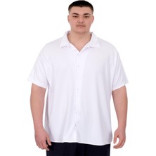 Mode Xl Büyük Beden Erkek Gömlek Apas Yaka Şerit Desen Jakar U24382 Beyaz