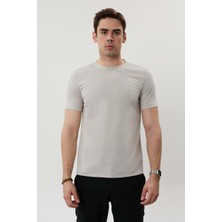 Sıfır Yaka Bisiklet Yaka Petek Dokulu Likralı Taş Erkek Tshirt
