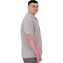 Mode Xl Büyük Beden Erkek Gömlek Apas Yaka Şerit Desen Jakar U24382 Gri