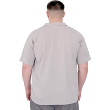 Mode Xl Büyük Beden Erkek Gömlek Apas Yaka Şerit Desen Jakar U24382 Gri