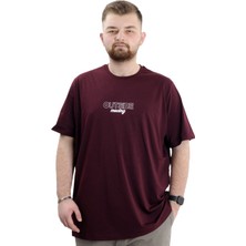 Mode Xl Battal Beden Erkek Tişört Bisiklet Yaka Baskılı Out Sıde U24041 Mürdüm