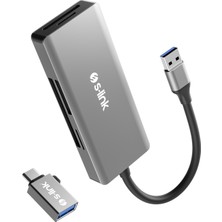 S-Link SL-CR51 Typec ve Usb3.0 Cf, Sd, M2, Micro Sd, Ms 5 In 1 Metal Kart Okuyucu