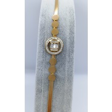 Netice Öylek Altın Kaplama Zirkon Taşlı Baget Model Kararmaz Paslanmaz Çelik Bileklik(17+5 Cm)