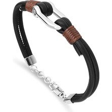 Necati Gün ARS093 Erkek Deri Çelik Bileklik