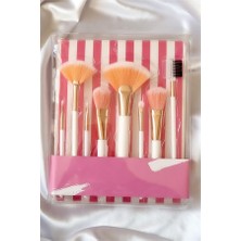 8'li Beyaz Renkli Fırça Makyaj Fırça Seti