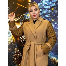 Kaşe Kaban Şişme Mont ,kardigan, Kemerli Açık Kahve Kaşe, Kişlik ,uzun Kaşe,astarli ,detayli