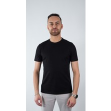 Sıfır Yaka Bisiklet Yaka Petek Dokulu Likralı Siyah Erkek Tshirt