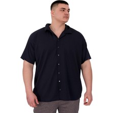 Mode Xl Büyük Beden Erkek Gömlek Apas Yaka Şerit Desen Jakar U24382 Lacivert