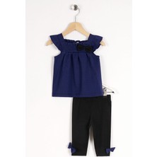 Zepkids Kız Çocuk Saks Siyah Renkli Pitikareli Omuz Detaylı Taytlı Takım