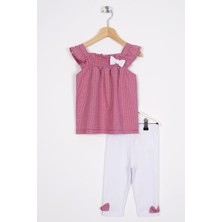 Zepkids Kız Çocuk Fuşya Renkli Pitikareli Omuz Detaylı Taytlı Takım