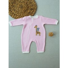 6-9 12-18 18-24 24-36 Ay Animal Nakışlı Bal Peteği Kumaş Es Fermuarlı Kız Bebek Tulumu