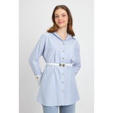 Rays 4298A Çizgili Kemerli Tunik Mavi