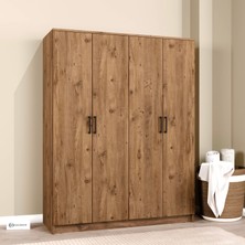Midoser Kardelen Serisi 140  cm  Atlantik Çam 4 Kapılı 5 Raflı Elbise Dolabı - Gardırop