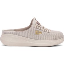 King Paolo D5109 Krakers Sabo Kadın Memory Foam Düz Sandalet Bej