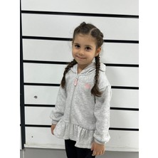 Kübra tekstil Kız Çocuk Fermuarlı  Kapsonlu/kapüşonlu Farbalalı Jarse Hırka,sweatshirt,polarlı Hırka