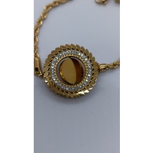 Netice Öylek Altın Kaplama Zirkon Taşlı Vip Model Çelik Bileklik(17+5 Cm)