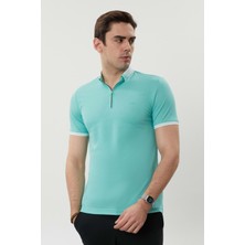 Coonless Erkek  Fermuarlı Yakalı Mint Yeşil  Tshirt