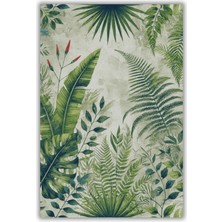 The Reef Design Jungle Yapraklı Halı Dijital Baskılı Halı Dokuma Kaymaz Tabanlı Halı Salon Halısı