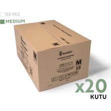 Haspet Lateks Muayene Eldiveni 100'LÜ M Orta Boy Pudrasız Beyaz 20 Kutu
