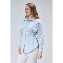 Emmas Clothing Kadın Belden Oturtmalı Pileli B.mavi Gömlek