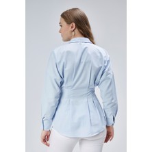 Emmas Clothing Kadın Belden Oturtmalı Pileli B.mavi Gömlek
