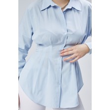 Emmas Clothing Kadın Belden Oturtmalı Pileli B.mavi Gömlek