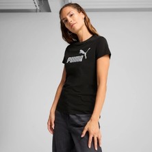 Puma Essentials Kadın Siyah Tişört 63153601 Klasik Fit Kesim ile Grafik Desenli Rahat Günlük Stil