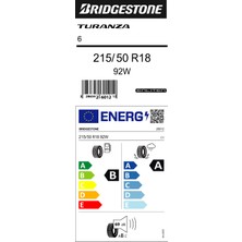 Bridgestone 215/50 R18 92W Turanza 6 Binek Oto Yaz Lastiği (Üretim Yılı:2025)