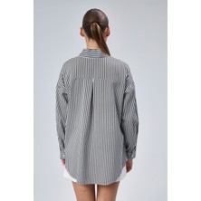Emmas Clothing Siyah Beyaz Çizgili Oversize Kadın Gömlek