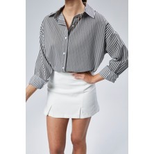 Emmas Clothing Siyah Beyaz Çizgili Oversize Kadın Gömlek