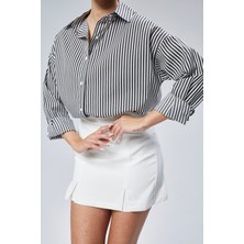 Emmas Clothing Siyah Beyaz Çizgili Oversize Kadın Gömlek