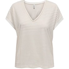 Only Kadın Onlkarla Beyaz V Yaka Tişört 15343323