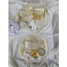 Zb Flowers Söz Tepsisi Nişan Tepsisi Incili Epoksi Tepsi Damat Fincan Seti