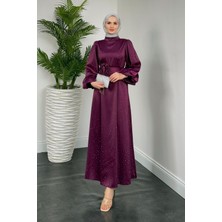 Margherita Taşlı Balon Kol Abiye Mürdüm