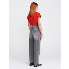 Dilvin 71772 Kar Yıkama Denim Mom Pantolon-Antrasit