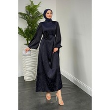Margherita Taşlı Balon Kol Abiye Lacivert