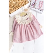 Babymod Fistolu Kare Yaka %100 Pamuk Pembe Kız Bebek Elbise Özel Gün Doğum Günü