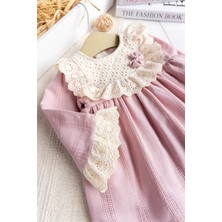Babymod Fistolu Kare Yaka %100 Pamuk Pembe Kız Bebek Elbise Özel Gün Doğum Günü