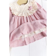 Babymod Fistolu Kare Yaka %100 Pamuk Pembe Kız Bebek Elbise Özel Gün Doğum Günü