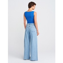 Dilvin 71787 Paçası Dikişsiz Geniş Denim Pantolon-Gri